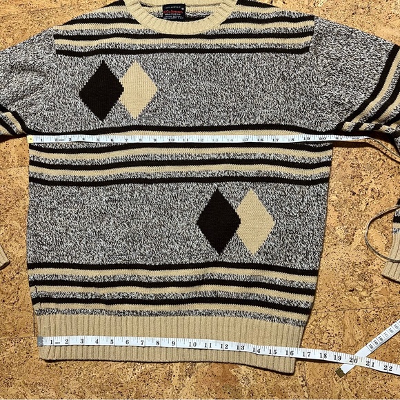 Richman Brothers Vintage Brown Diamond Striped Crew Neck Sweater Sz M - Picture 10 of 12